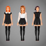 Vector pretty females in different collar dresses