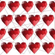seamless illustration with geometric abstract polygonal heartsfor valentines or wedding