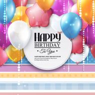 Vector birthday card with balloons and confetti N5