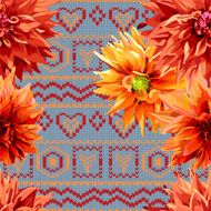seamless pattern of dahlia flowers with horizontal knitting patt