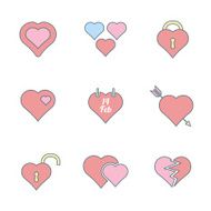 various color outline heart icons set