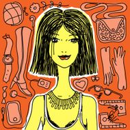 Young girl and her stuff