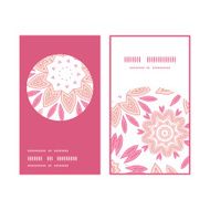 Vector pink abstract flowers vertical round frame pattern business cards