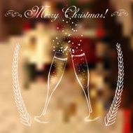 Merry christmas glasses of champagne on a background
