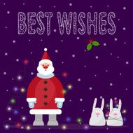 illustration with Santa Claus funny cartoon rabbits hand-drawing best wishes N2