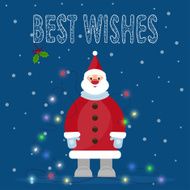 illustration with Santa Claus hand-drawing best wishes and shining lights N2