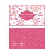 Vector pink abstract flowers horizontal frame pattern business cards set