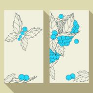 Business card set with hand drawn outline leaves and berries