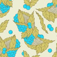 Abstract hand drawn leaves and berries seamless pattern