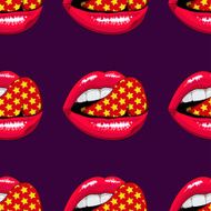 Pink lips seamless pattern on a background