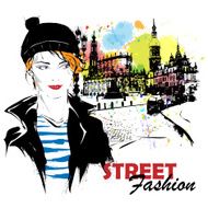 Fashion girl in sketch-style N96