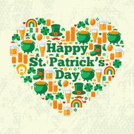 Happy Patrick&#039;s Day Concept with Flat Icons Arranged in Heart