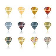 Cartoon vector gems and diamonds icons set in different colors