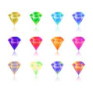 Cartoon vector gems and diamonds icons set in different colors N2