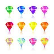 Cartoon vector gems and diamonds icons set in different colors N5
