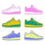 Speeding running shoe icons color variations vector logo