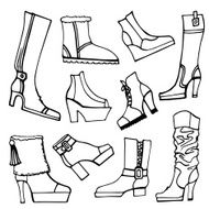 Outline Sketchy vector Females shoes boots set