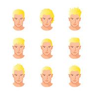 Set different hair style young men portraits isolated vector illustrations