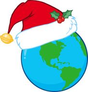 Globe Earth With Santa&#039;s Hat