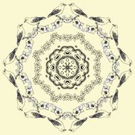 round pattern with birds and flowers not seamless rastr