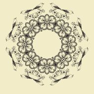 rastr round pattern with birds and flowers not seamless