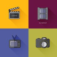 Set of concept icons for media industry (camera TV clapboard