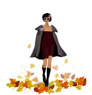 Background with young woman walking in autumn