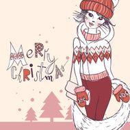 Fashion Girl in a Sweater Christmas Background N2