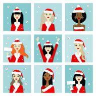 Santa girls christmas postcards for your design