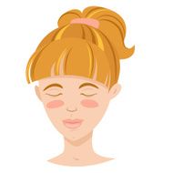 Blonde smiling young woman with hair tail Eyes closed N2