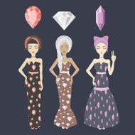 Fashionable girls icons in flat design
