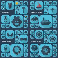 Flat concept set modern design flowers transport fashion kids N6