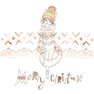 Fashion Girl in a Sweater Christmas Background N3