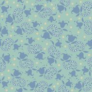 Pattern with blue flowers and yellow circles