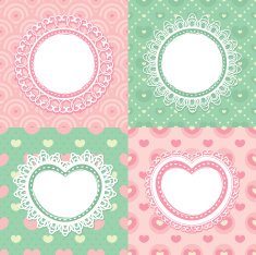 Set of lace frames with circles and hearts