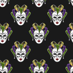 Mardi Gras carnival mask or jester emblem seamless pattern
