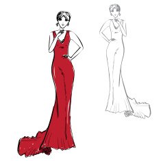 Woman in a long red dress