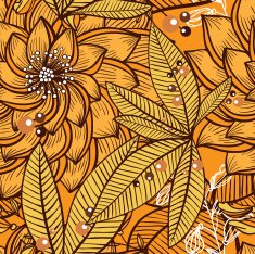 Seamless pattern of orange flowers and leaves