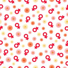 Seamless pattern with female symbols and flowers
