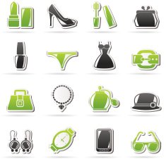 Female Fashion objects and accessories icons
