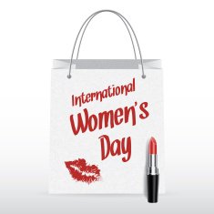 Vector shopping bag with lipstick International Women's Day inscription
