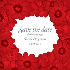 Save the date wedding invite card template with red flowers N2