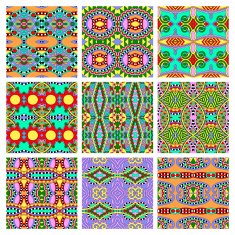 set of different seamless colored vintage geometric pattern tex