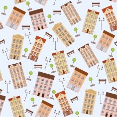 City seamless pattern with buildings