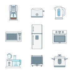 Colored outline various kitchen devices set free image download