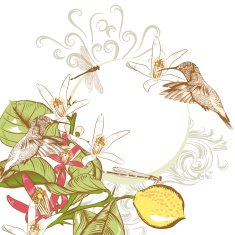 Vector background in vintage style with lemon flowers
