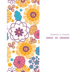 Vector colorful oriental flowers vertical frame seamless pattern background