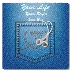 The bag of blue jeans with headphones
