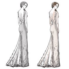 Fashion hand drawn illustration Vector sketch Long dress N2