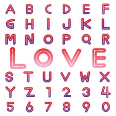 Alphabet fonts and numbers for valentine